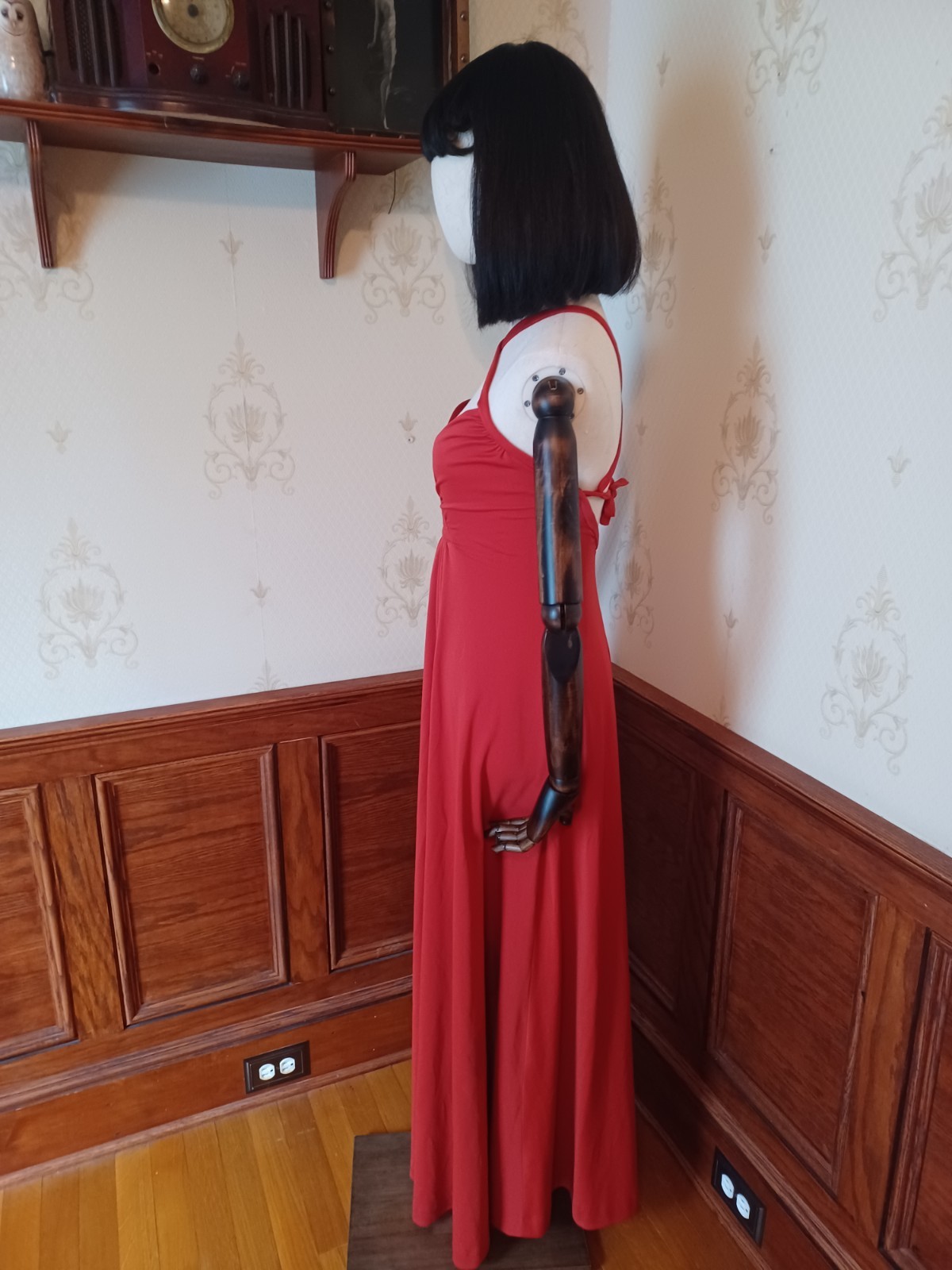 Vintage 1970s Orange-Red Strappy Disco Maxi-dress