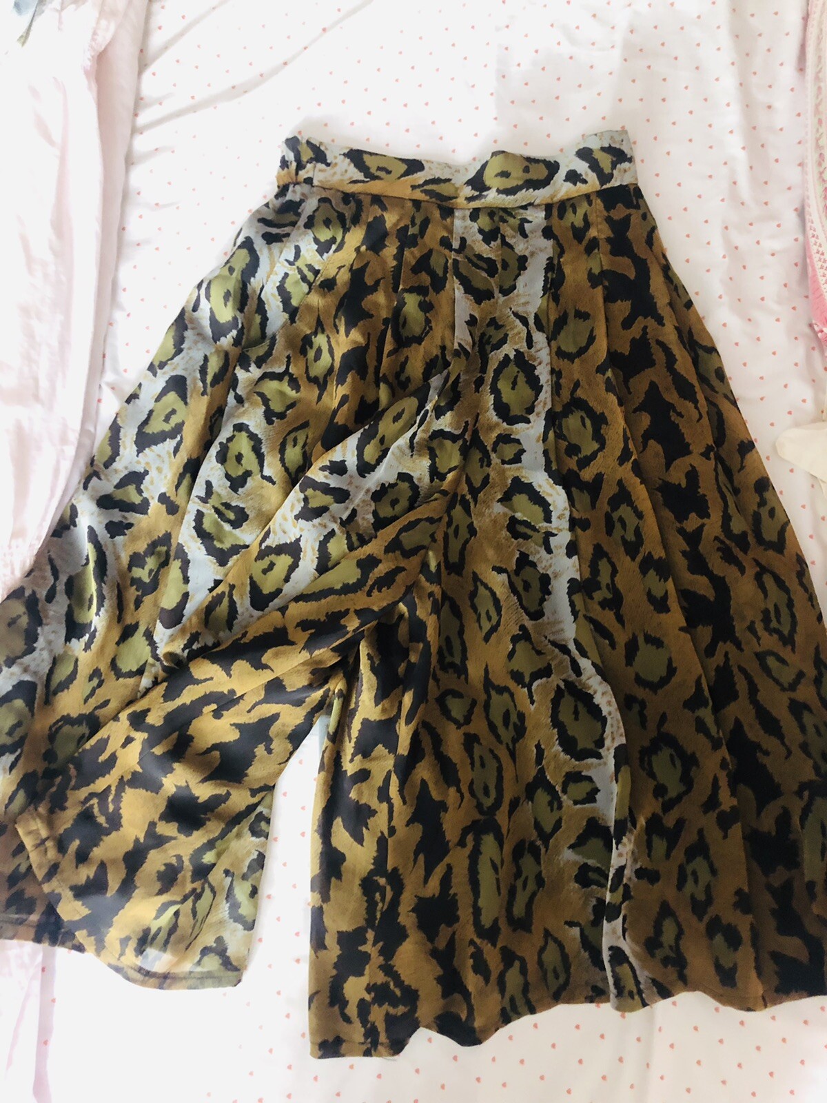 Culottes Leopard Print Midi Wide Leg Skort Split Skirt Sheer Lined Size Medium
