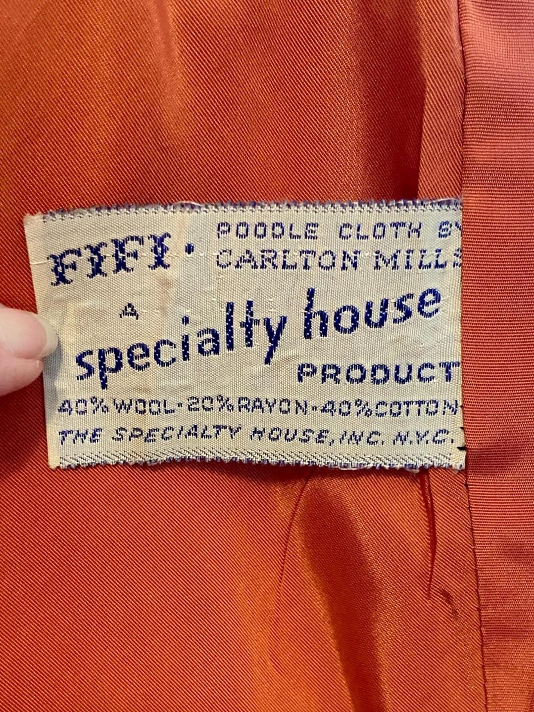 Vintage 30s 40s THE SPECIALTY HOUSE Orange Poodle Cloth Cape Capelet Whimsigoth