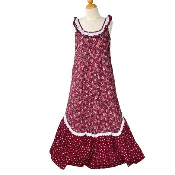 VTG Hilda Hawaii Cottagecore Prairie Maxi Sundress Ruffle Lace Calico Floral Sm