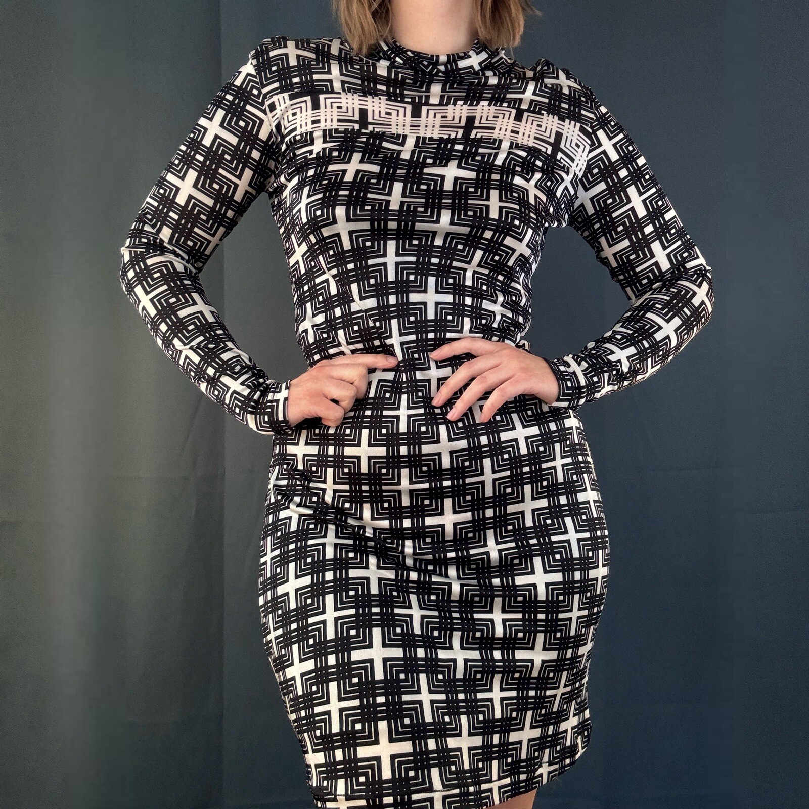 Vintage 90s Custo Barcelona Double Mesh Turtleneck Dress