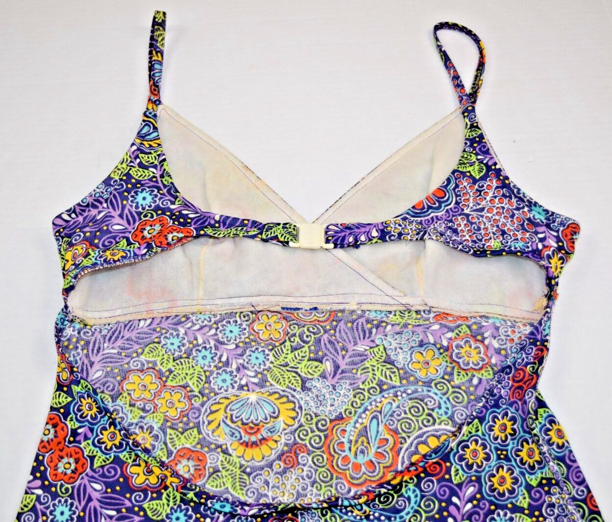 VTG Pool Dress Size S/M 70s Psychedelic Blue Purple Orange Flower Power Stretch