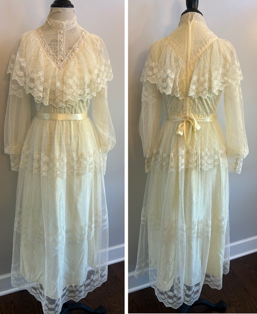 Vintage Night Moves Sax NY Victorian Lace Prairie Cottage Maxi Dress Small 4/6