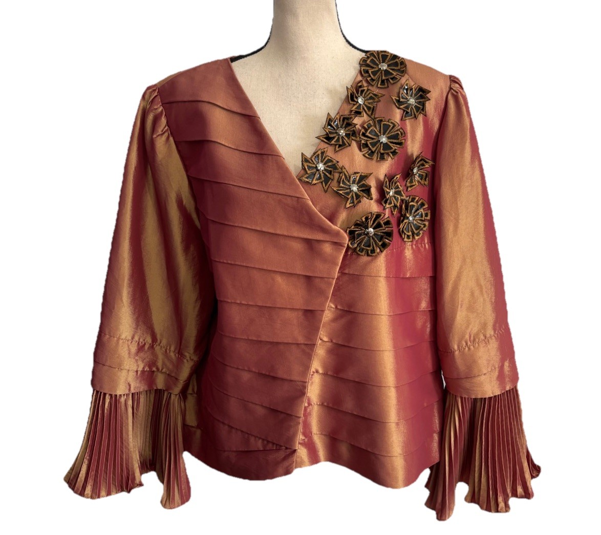 Donna Vinci Foiled Gold Suit Jacket & Skirt Layered Embellishing Vintage Size 18