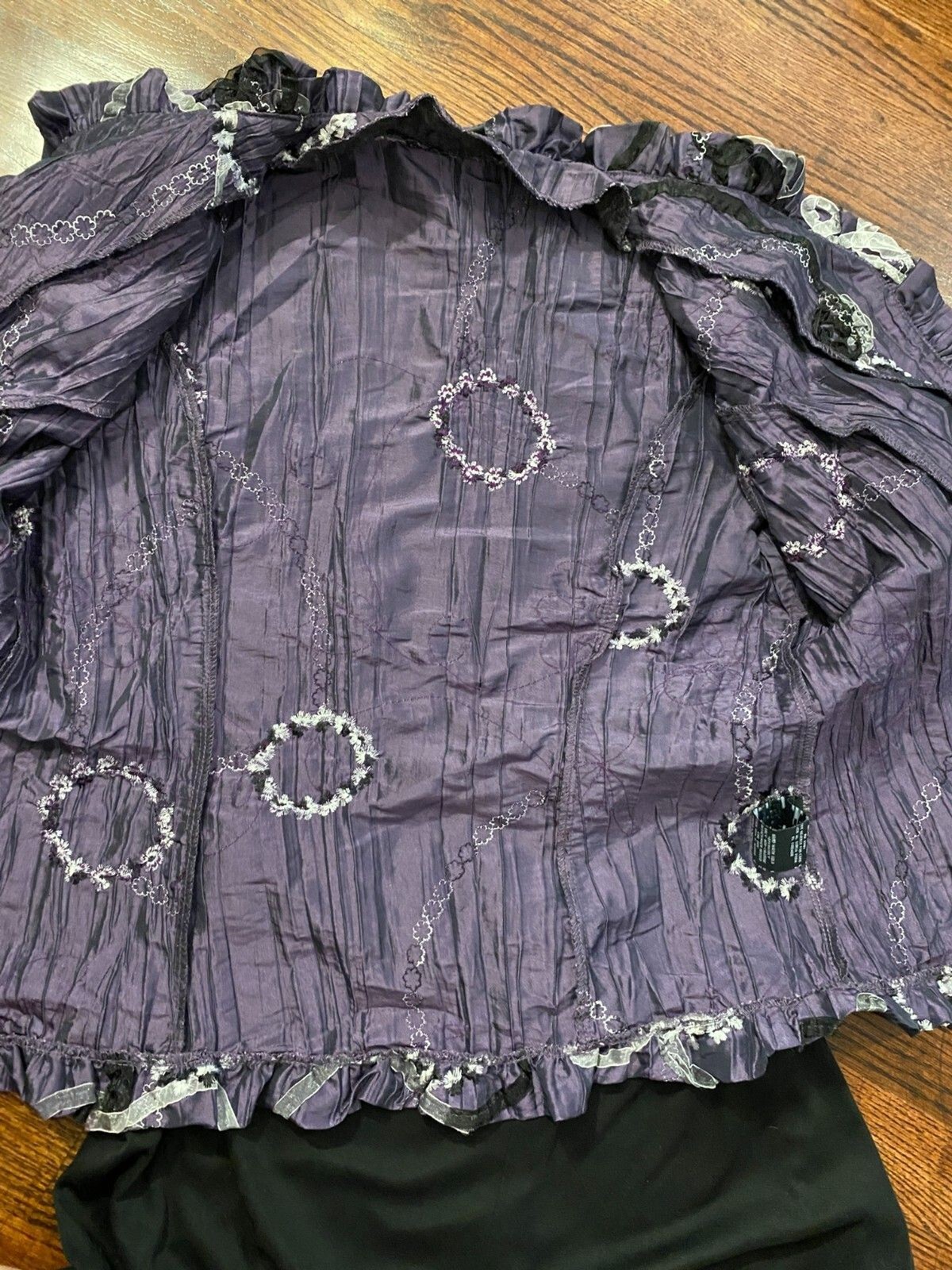 Dress Barn PURPLE CRINKLED FRONT COLLARED JACKET RIBBON ACCENT BLAZER SZ L