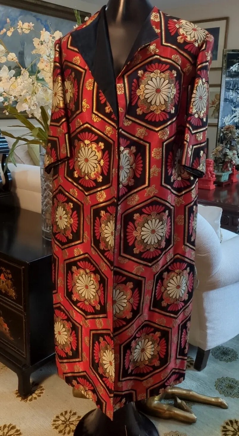 Vintage Red/Black Gold Lame Floral Embroidered Coat