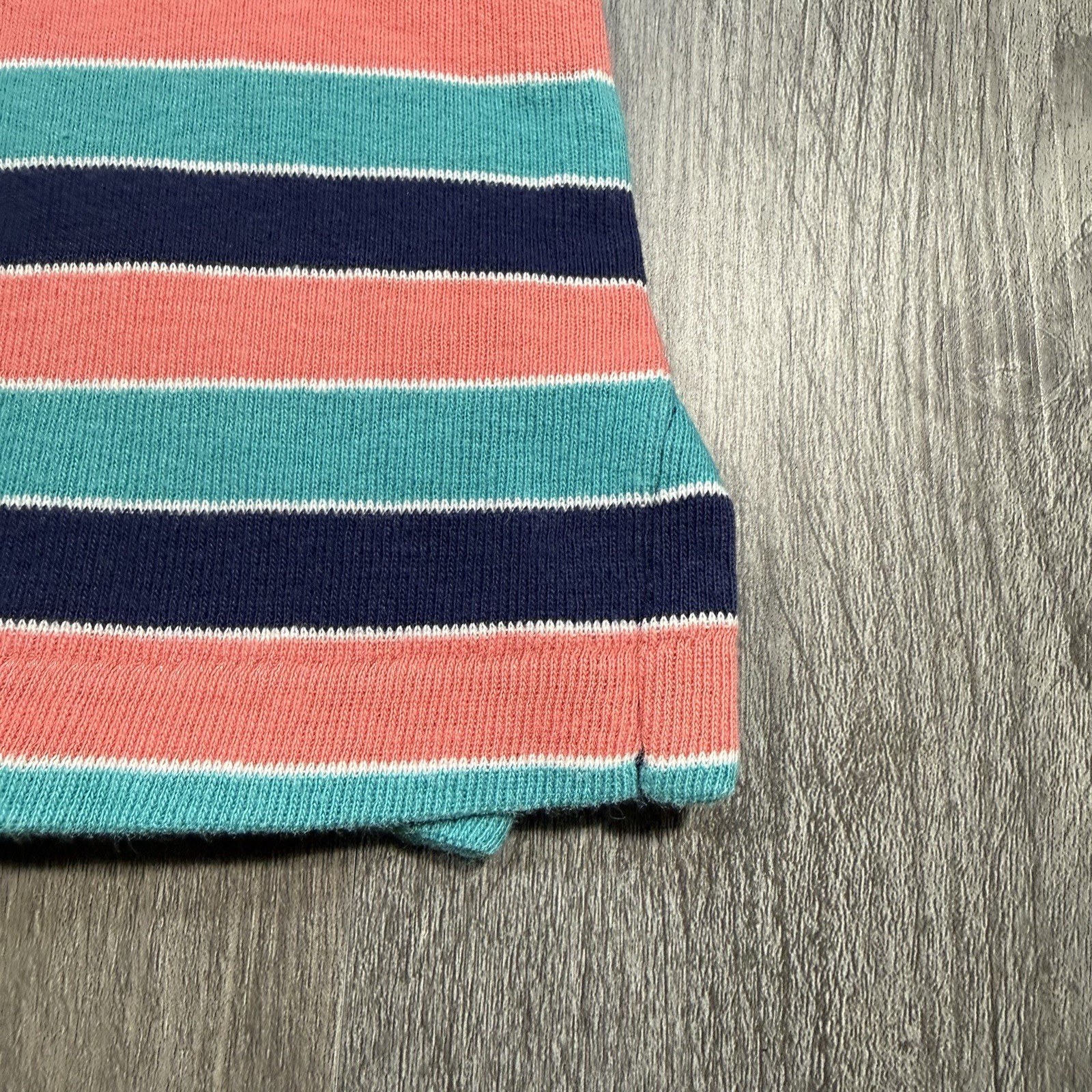 Vintage 90s Court Casuals Striped Polo Shirt Teal Pink Salmon USA Womens Small