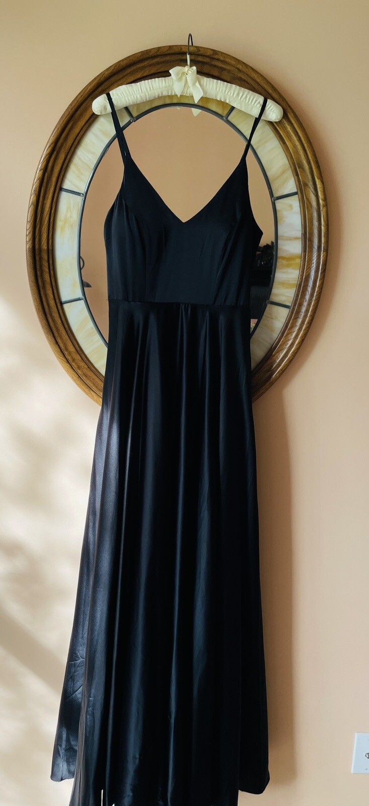 Vintage B. Darlin Black Silky Poly Sweeping High Slit Glam Evening Dress S