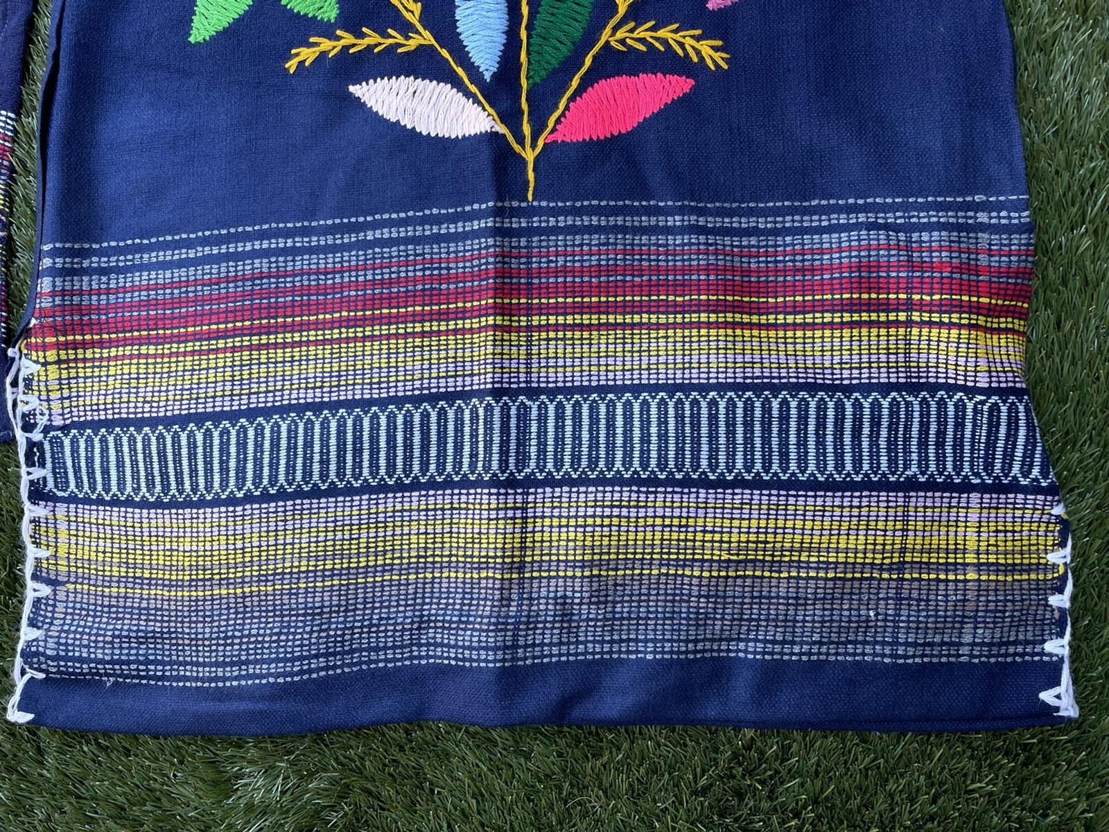 ✅Vtg 1980s Peru Ecuador Bolivia South America M/L Blue Colorful Hand Woven Dress