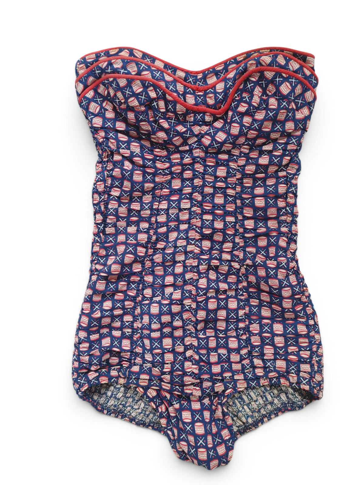 Vintage 1940s/50s Tiered Bust PIN-UP Swimsuit PATRIOTIC DRUMS Bathing Suit ~ MED