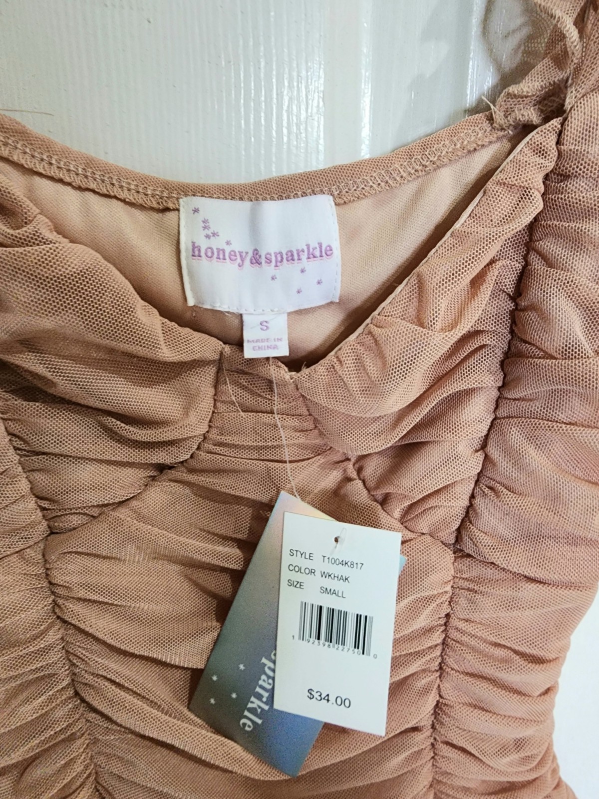 Nude Sheer Off The Shoulder Cropped Blouse Sz. Small- Honey & Sparkle
