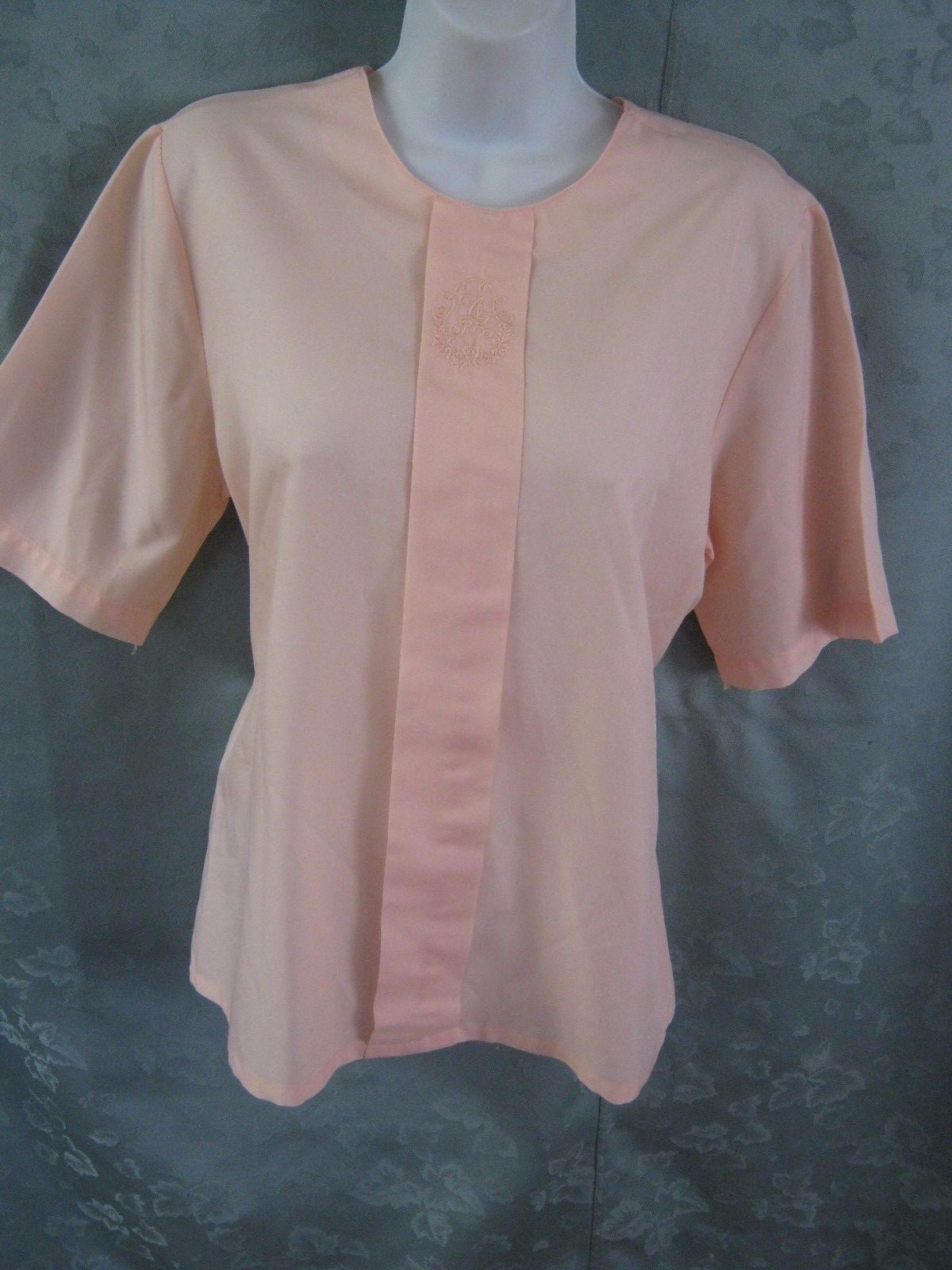 Vintage Alicia Blouse Size 12 Sheer Peach Collarless Career Shell Top
