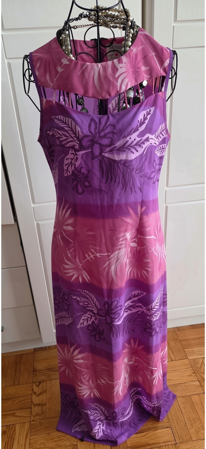 Vintage Dress-u Pink &purple Ombre Hawaiian Cut-out Sleevless Long Dress Sz9/10