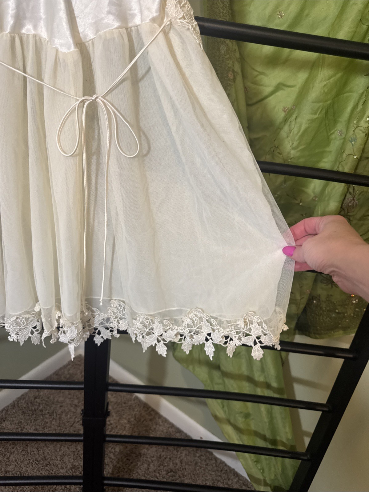 Vintage Y2K Camisole F Cera Hilrsoz Ivory Sheer Lace Chiffon Women Small Petite