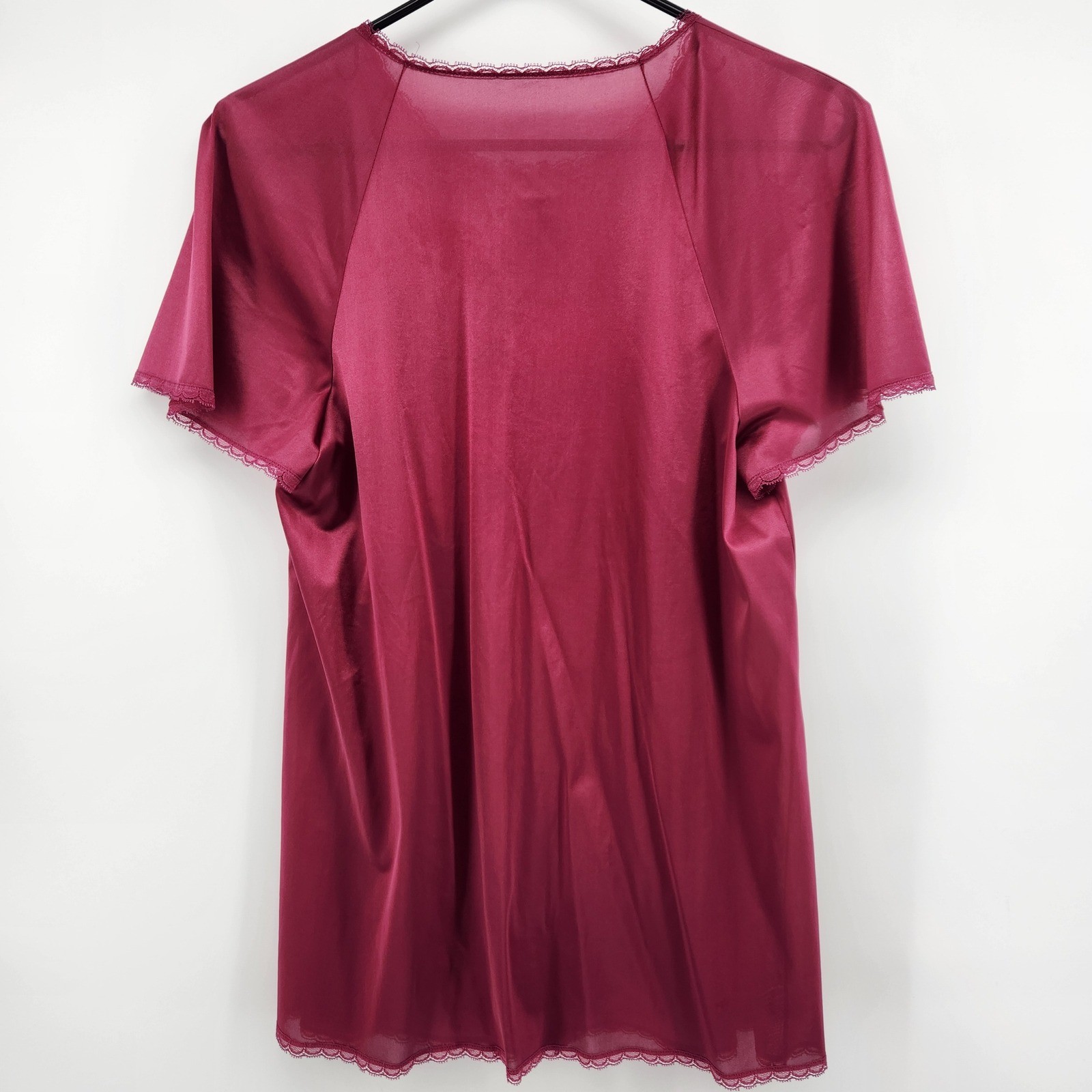 Vintage Vanity Fair Burgundy Lace Antron III Nylon Pajama Set Top Pants Size 34