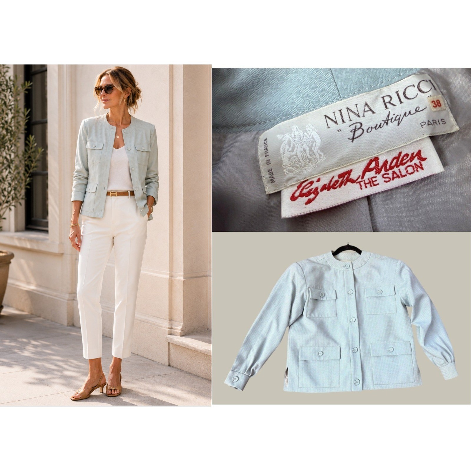 Nina Ricci Boutique Paris Vintage Wool Jacquard Jacket France 38 Parisian Chic