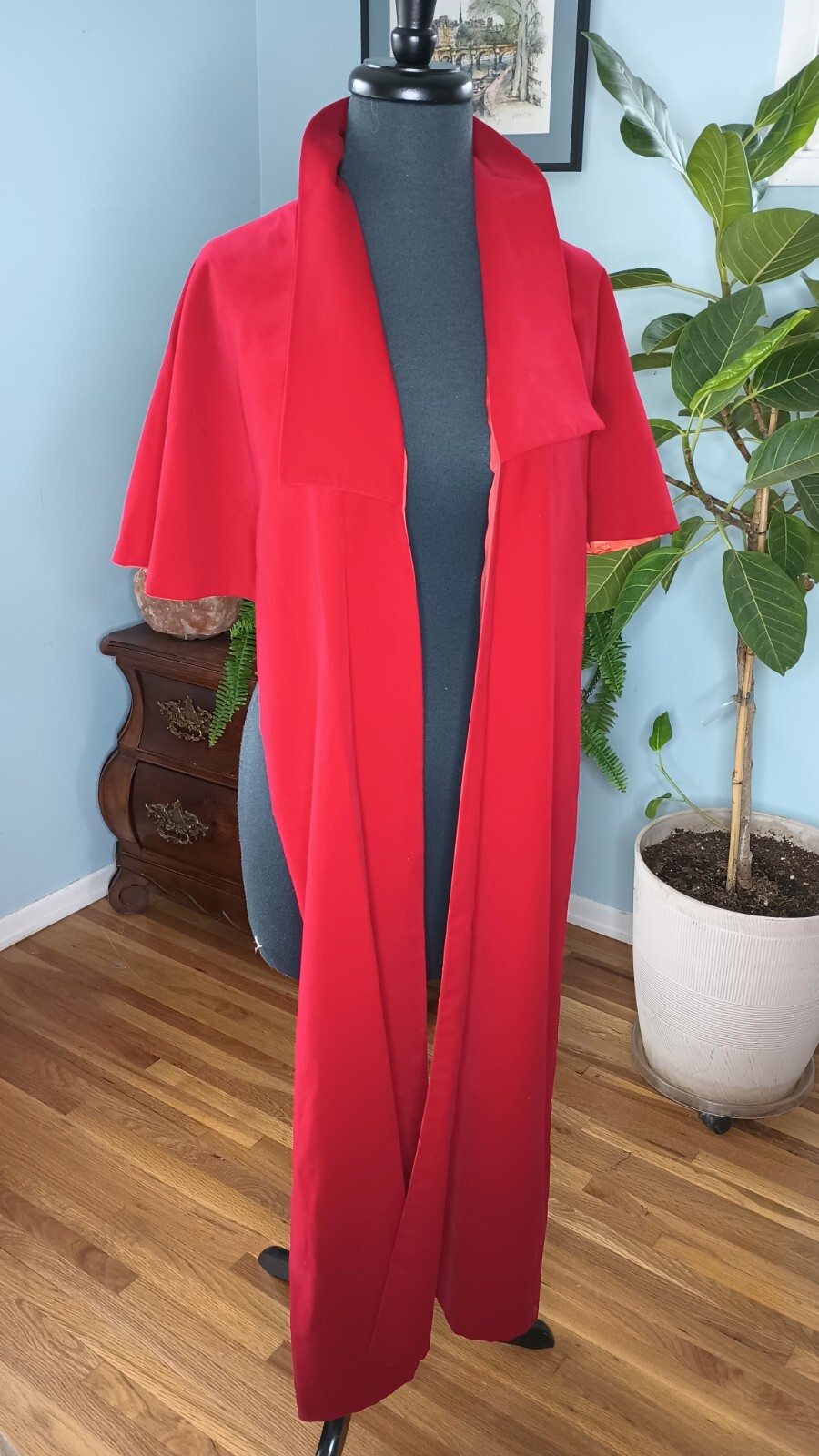 Vintage Red Velvet Opera Cape Cropped Back Scarf Front