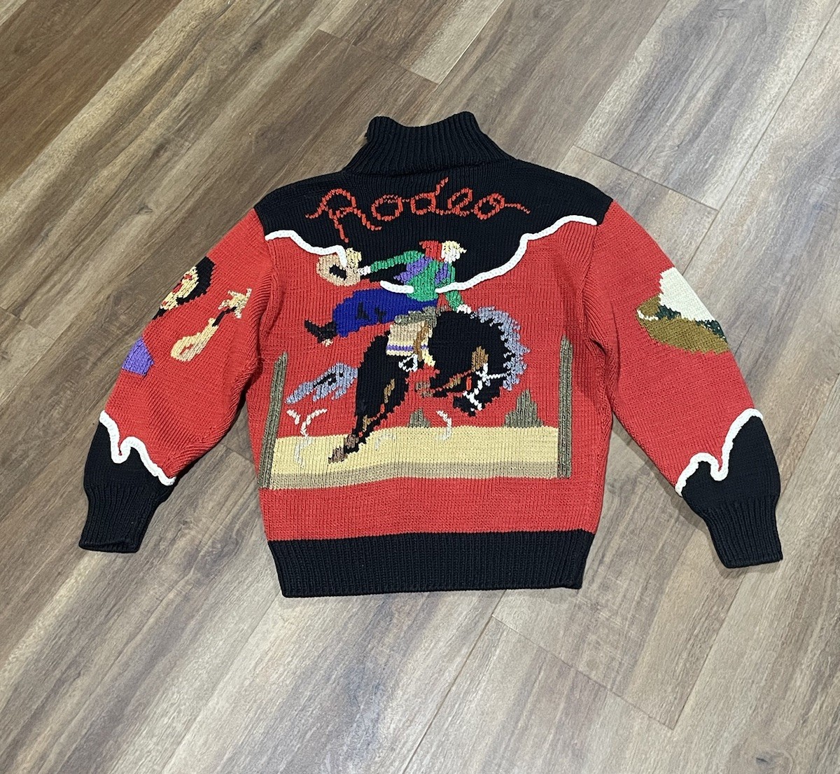 Vintage 80s Berek Western Rodeo Hand Knit Cotton Button Neck Small Sweater