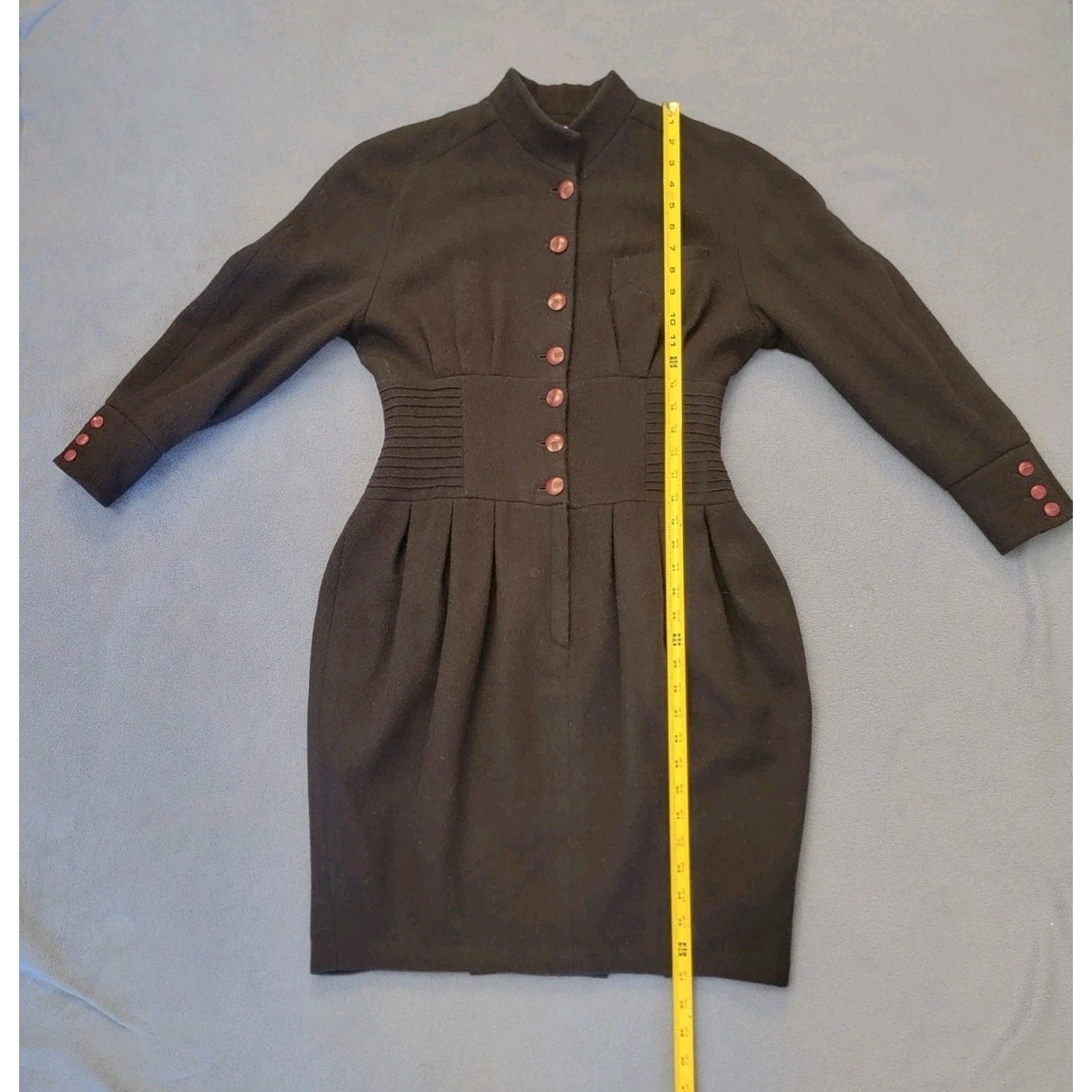 Savanna Vintage 80s Wool Dress S Navy Blue 1940s Style Pencil Wiggle Midi Korean