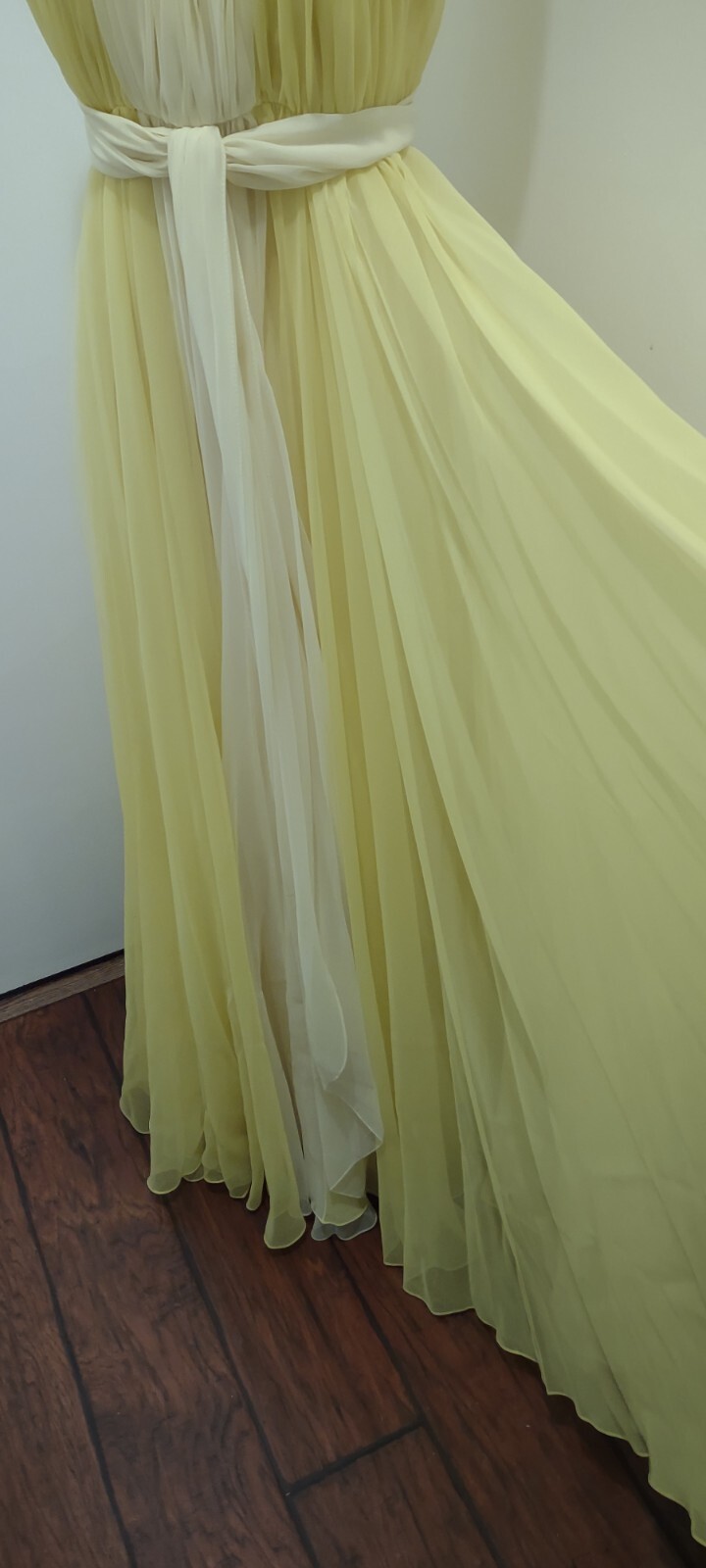Vintage Kiki Hart NY Two Tone Yellow Chiffon Gown W Trailing Cape Grace Kelly