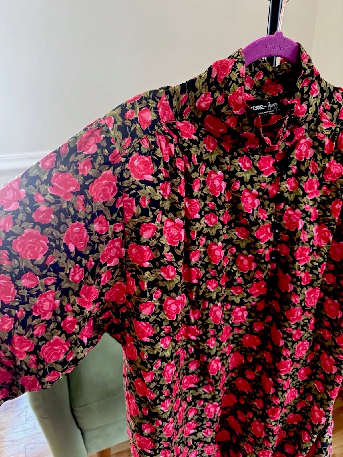 Vintage 80s Red Green Floral Grunge Boho Maxi Casual MORE JAZZ Dress Size 24
