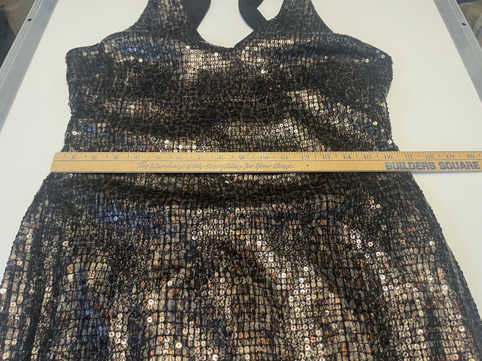 Vintage Cache Square Sequin Strechy Short Dress Back Cut Out Size 14