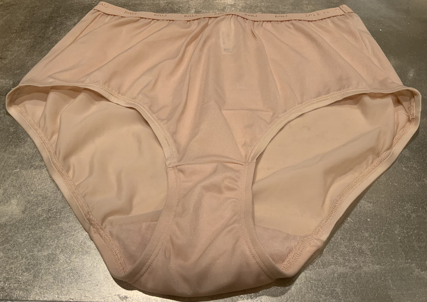 Vtg Bali L/7 Nude Beige French Cut High Rise Silky Satin Brief Panties