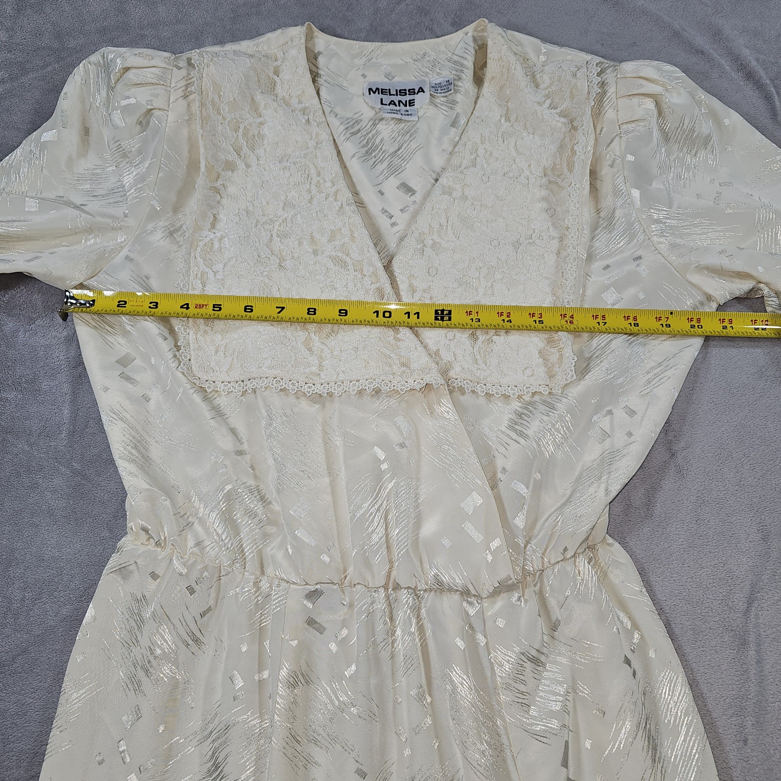 Vintage 80s Melissa Lane Cottagecore Collar Eyelet Lace Shoulder Pads Dress 14