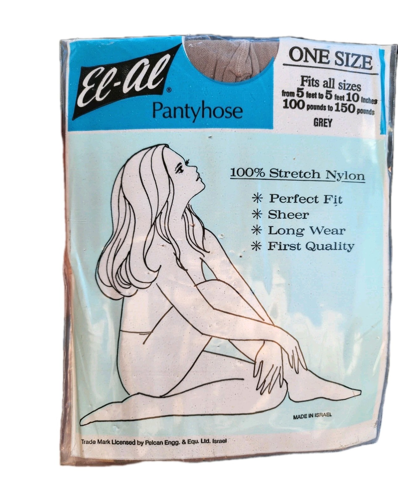 EL-AL Nylon Pantyhose Vintage 1970s GREY One Size Fits Most nylon Made In Israel