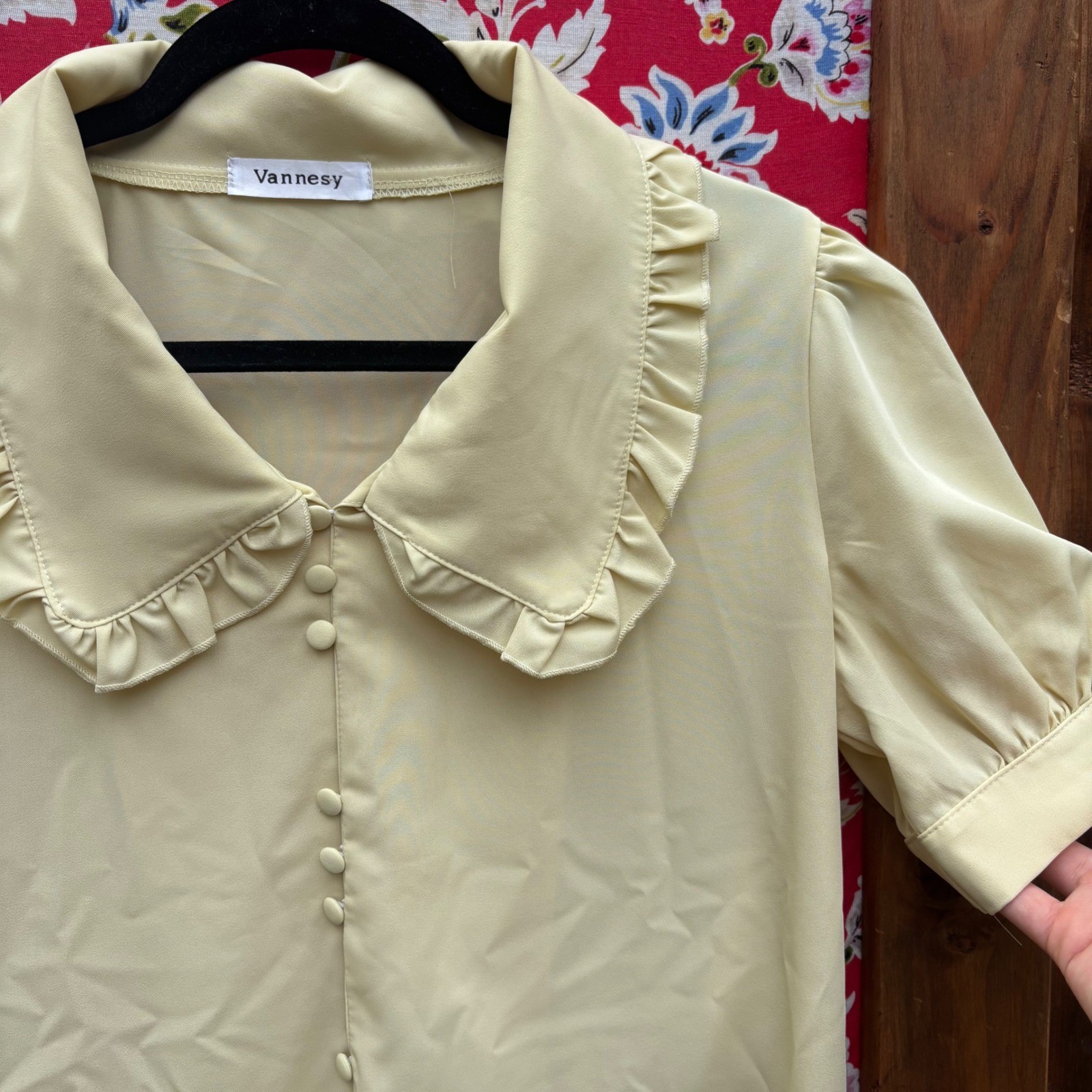 Vintage Butter Yellow Twee Collared Button Front Blouse Women’s Size L