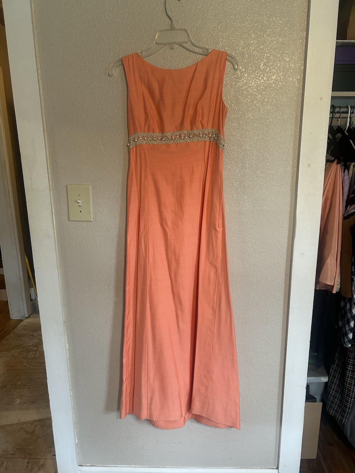 Vintage 1960s 1970s Handmade Hostess Dress Small Medium Coral Peach Party Dress