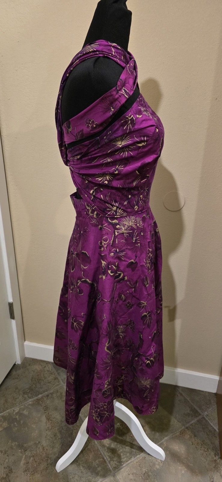 1950s Vintage Wrap Halter Top Hawaiian Purple Pinup Dress – Size Small