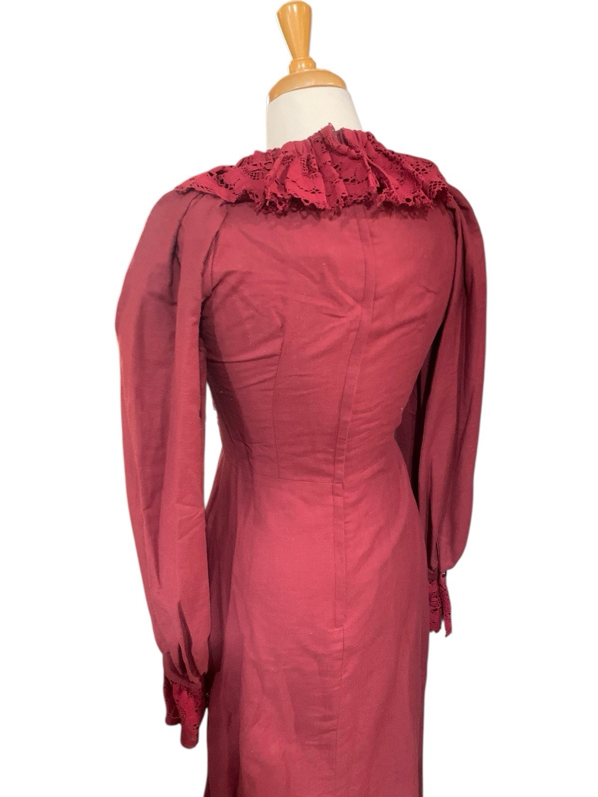 Vintage 70’s Joy Steven’s California Red Lace Front Long Sleeved Maxi Dress Sz 6