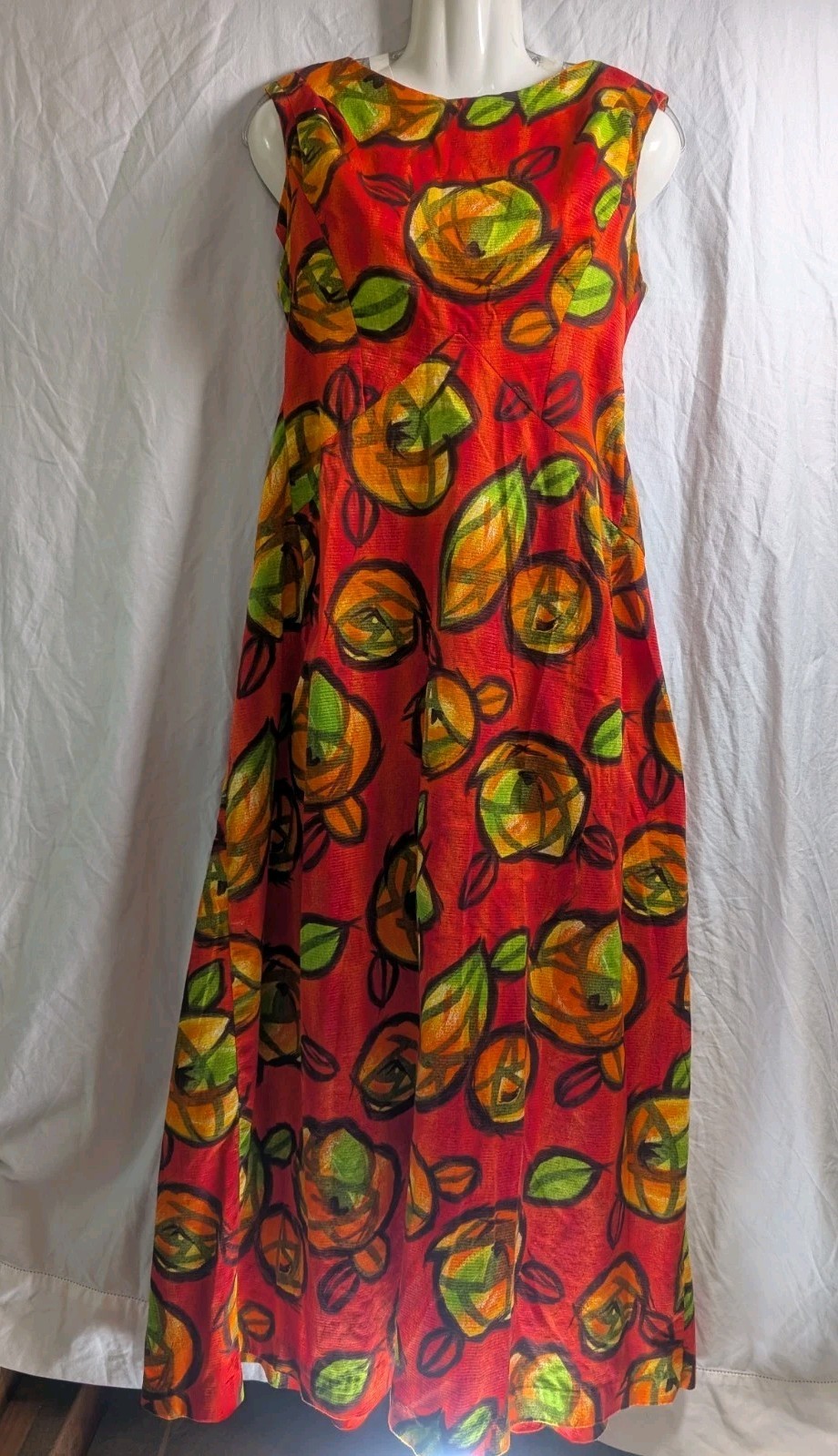 Liberty House By Kiyomi Hawaiian Maxi Dress Vintage Orange W/ Flowers, Gorgeous!