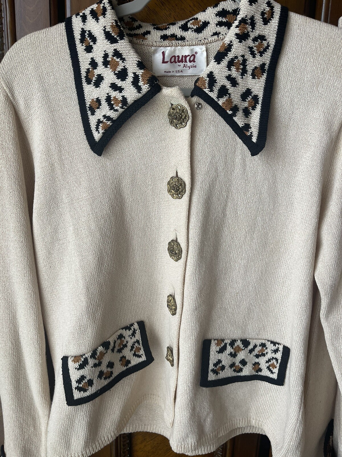 Vintage Laura By Alysia Knit Leoaprd Skirt Suit Sz 6