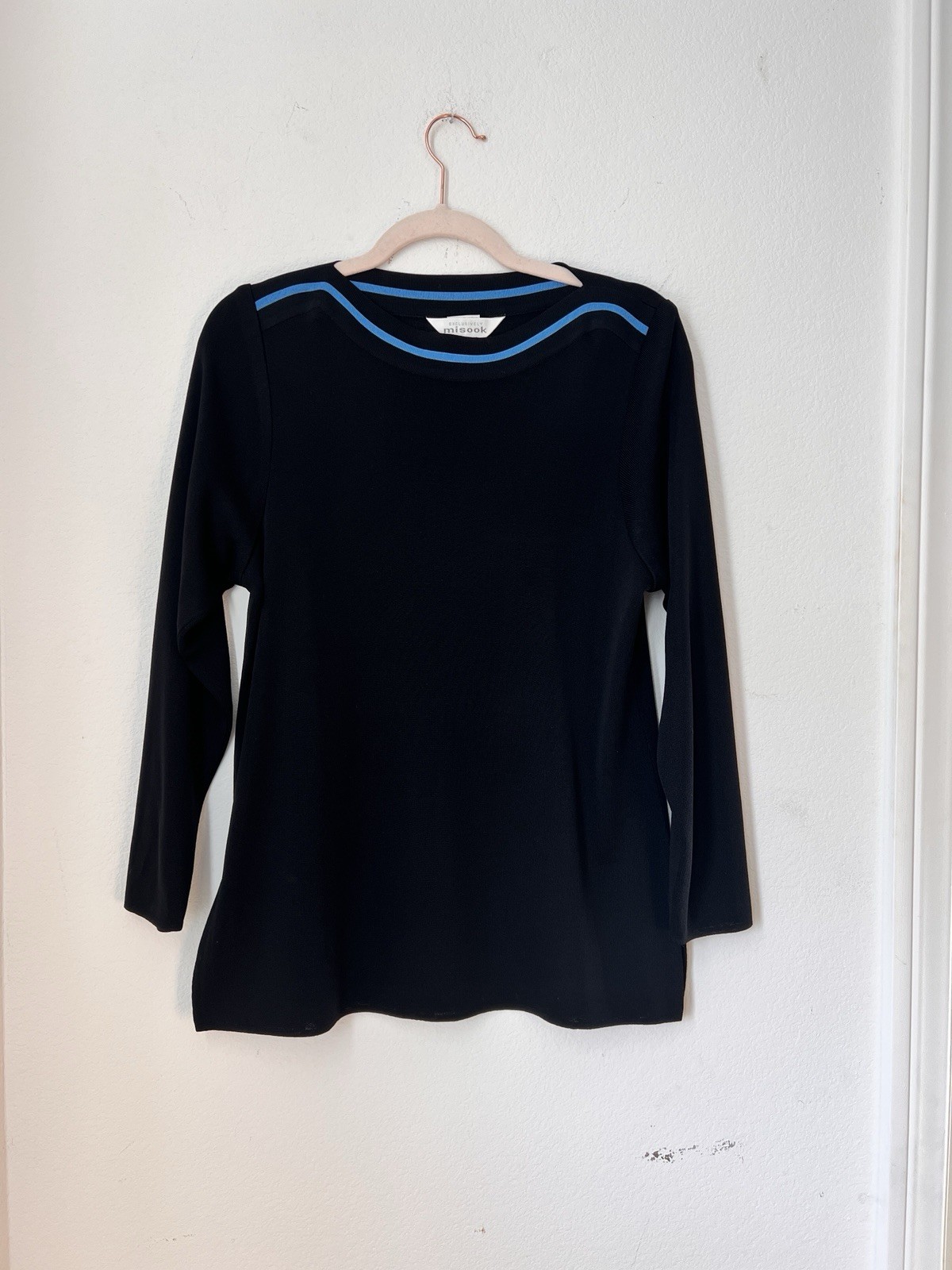 Vintage Misook Black Long Sleeve Textured Knit Pullover Top Women’s Small