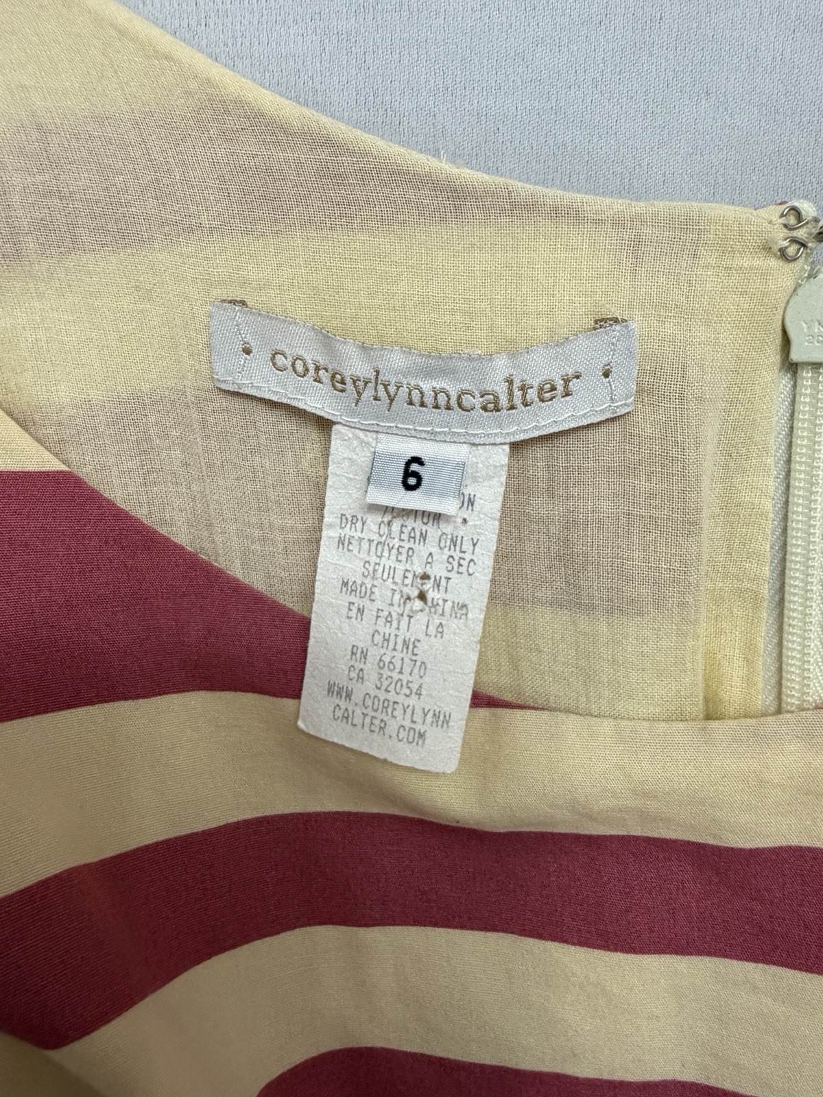 Corey Lynn Calter Striped Fit Flare Dress Size 6 Pink Cream Black Sash Bow