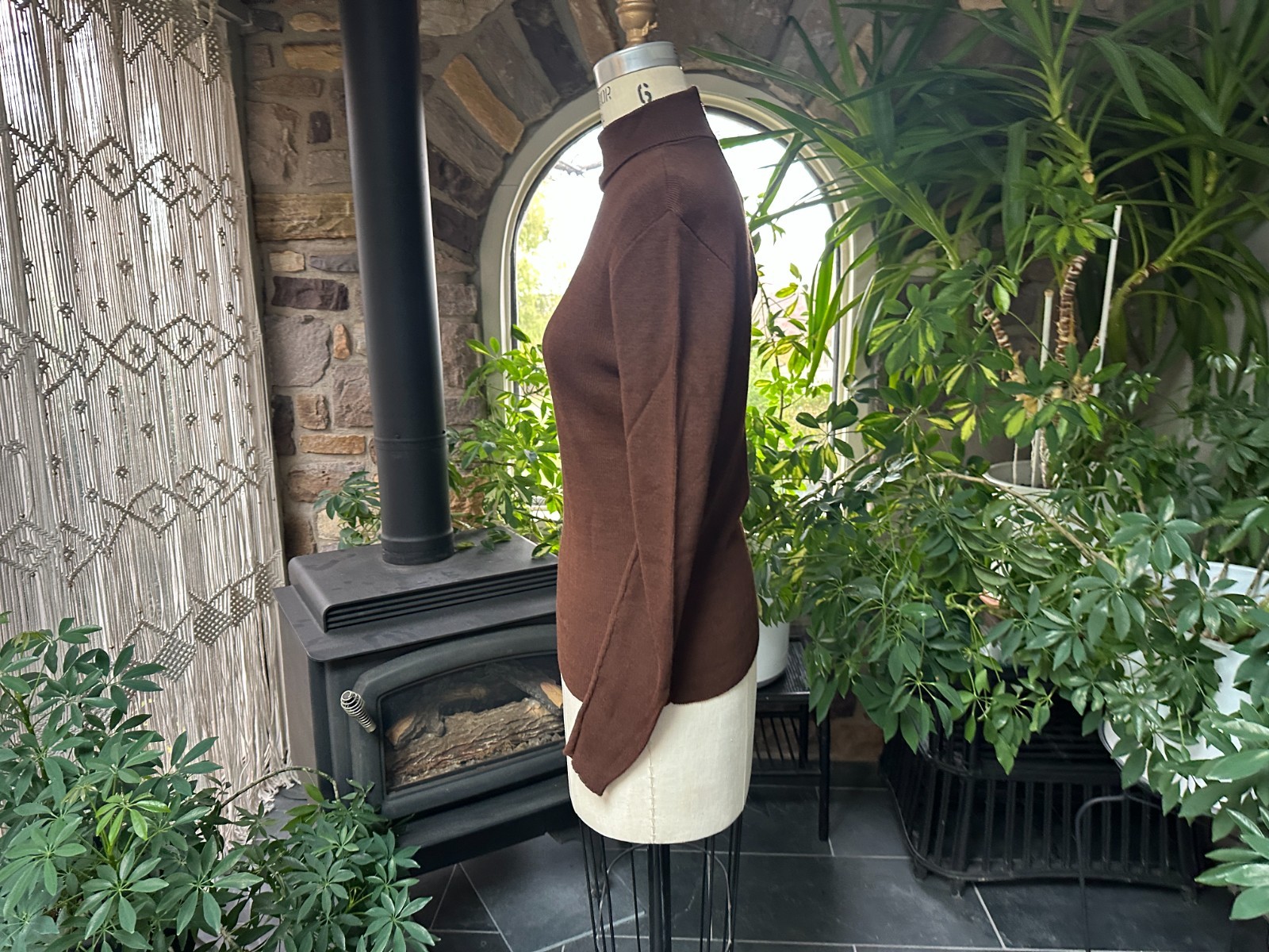 Vintage 1970s Beige Knit Jumper with Brown Knit Turtleneck The Kollection Ltd