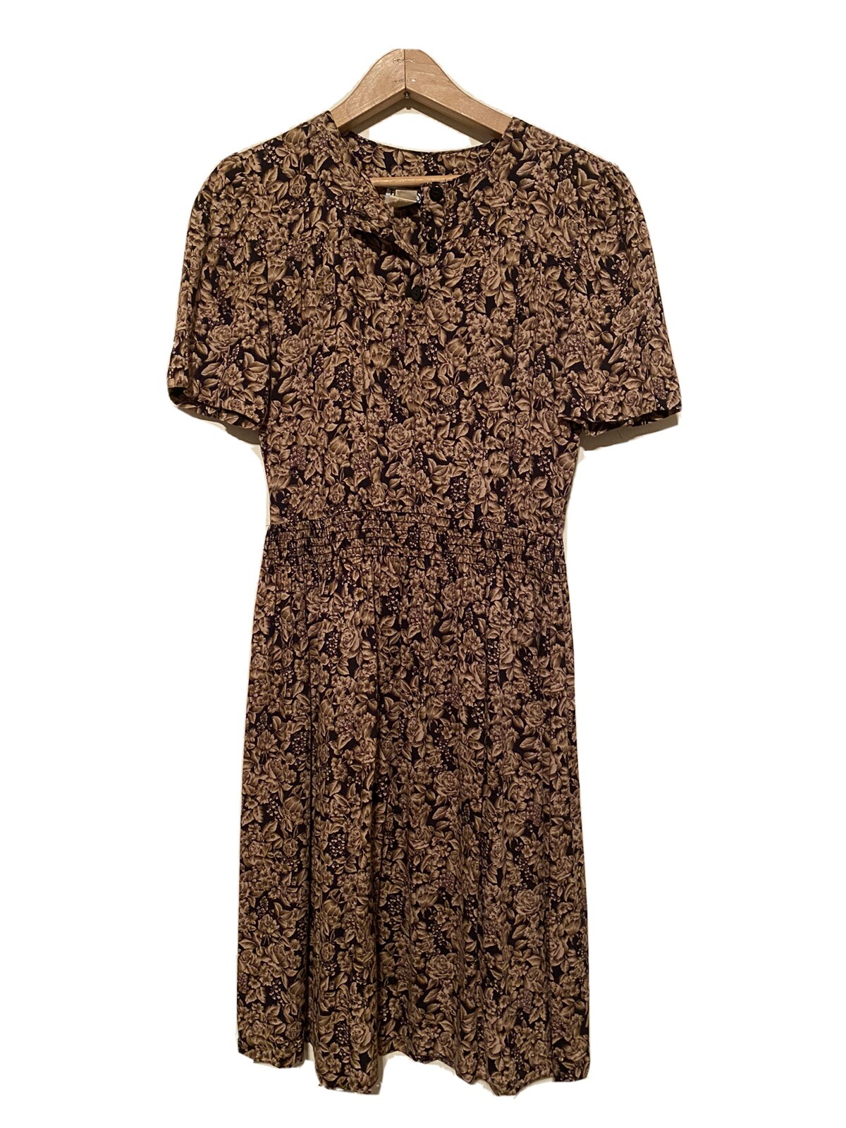 Vintage Elastic Waist Midi Secretary Dress Retro Hipster Grunge Boho Witchy