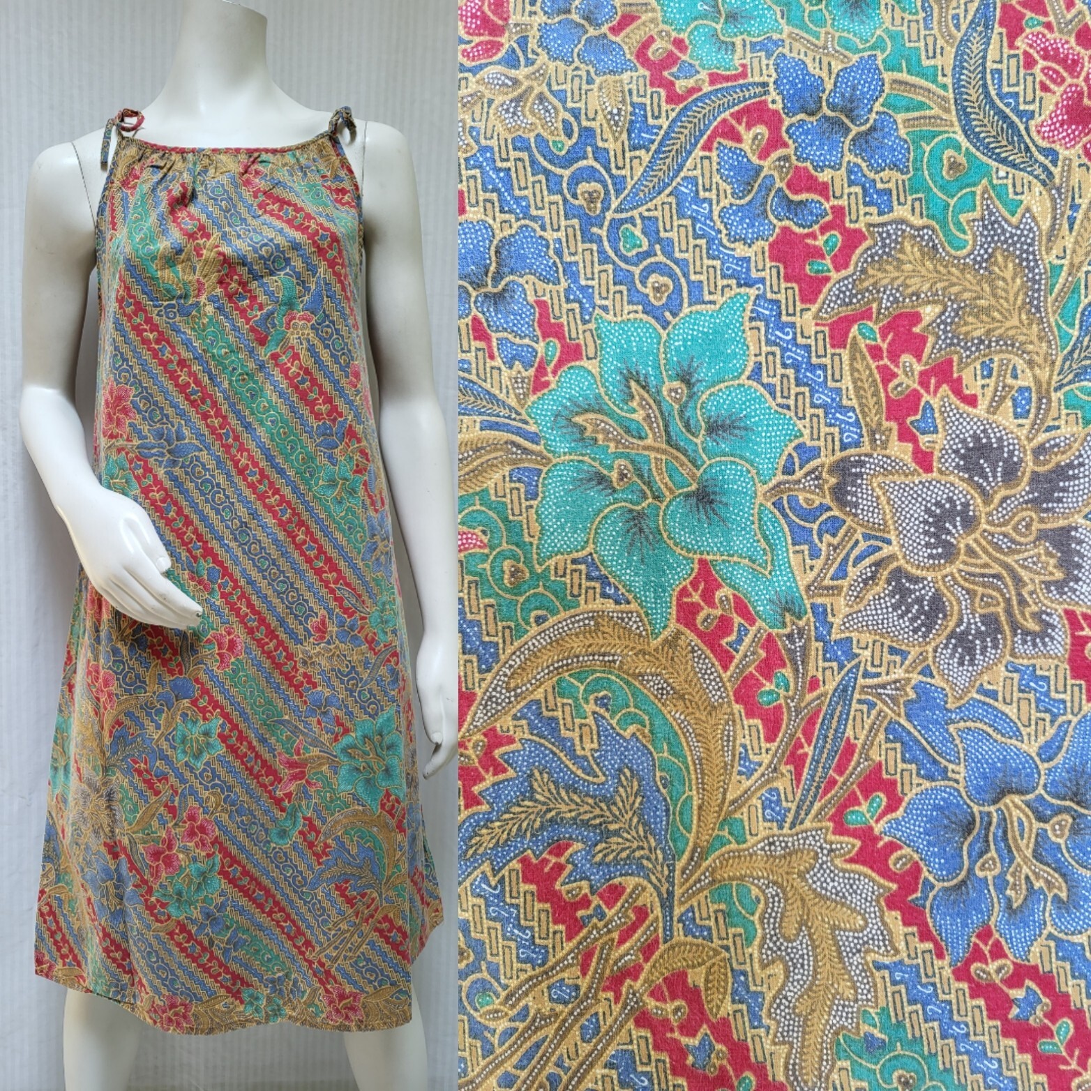 Vintage 1970’s Ibu Bintang Negara Floral Batik DRESS – Size M/L – EUC