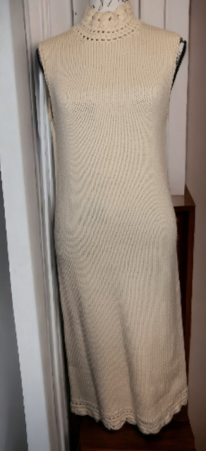 Vintage Phil Rose of California Hand Knit Cream Sweatershift Dress, Medium READ