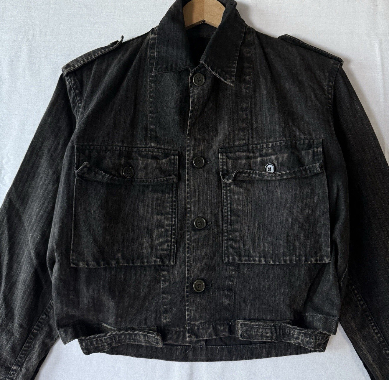 Vtg 70s Belgian Army Neirynck Confectie HBT Jacket (18×19”) Cropped Boxy