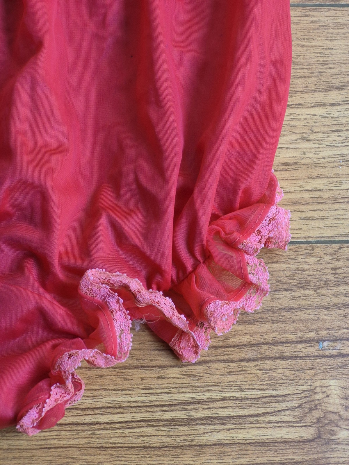 Vintage 70s Jer Marai Red Nylon High Waist Gusset Ruffle Lace Pin Up Panties