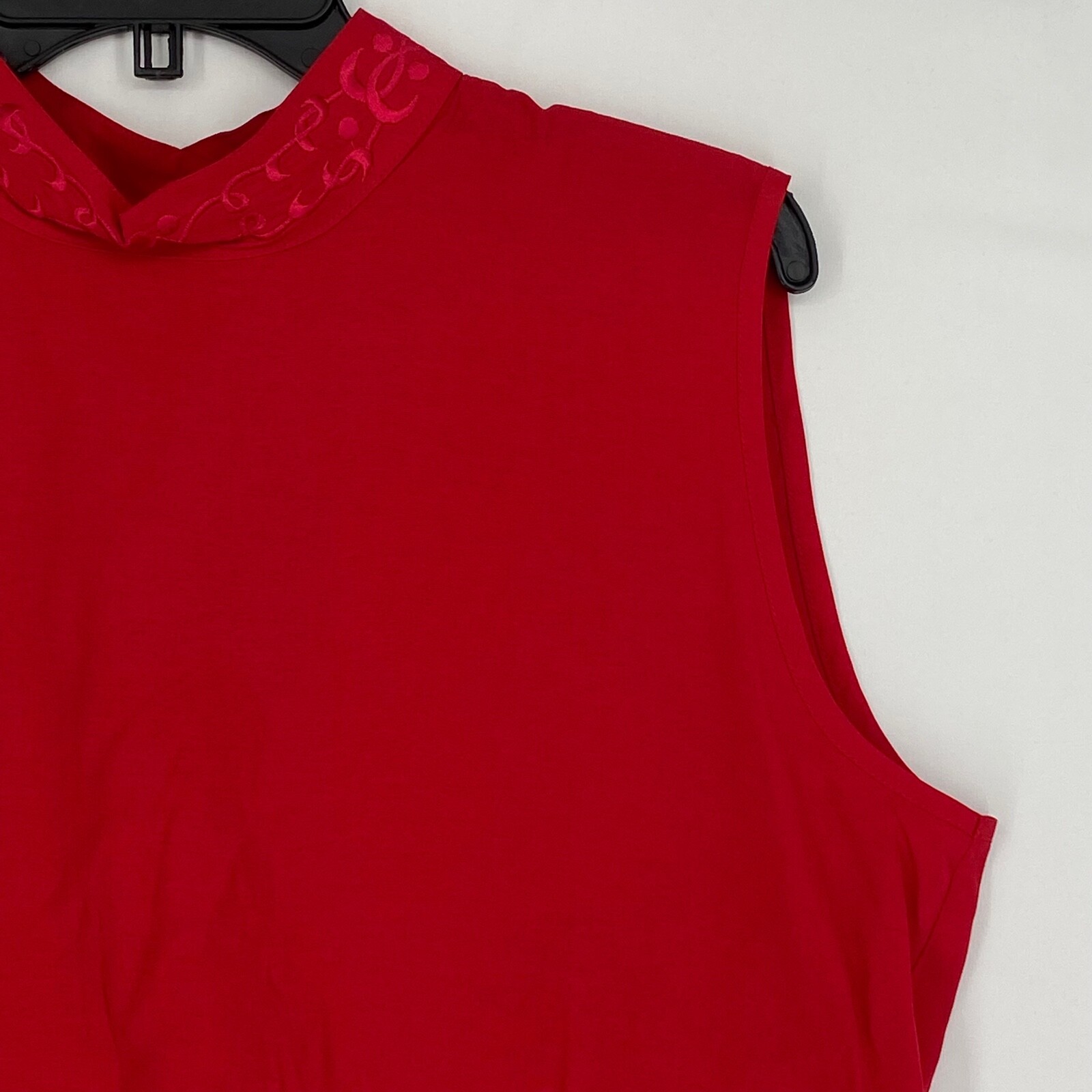 Gloria Lance Womens Large Vintage Mock Neck Top Red Embroidered Missing Button