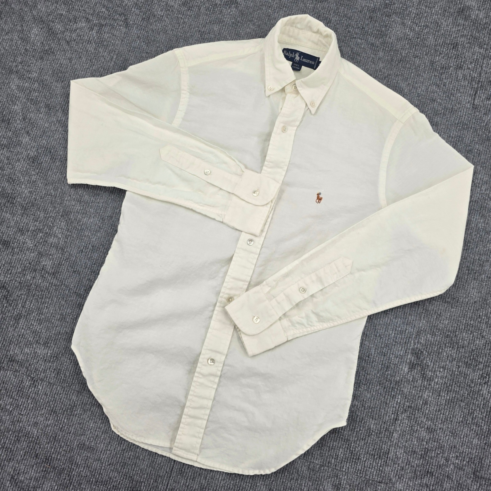 Ralph Lauren Women’s Cream Cotton Button Down Shirt Long Sleeve Logo Size 8