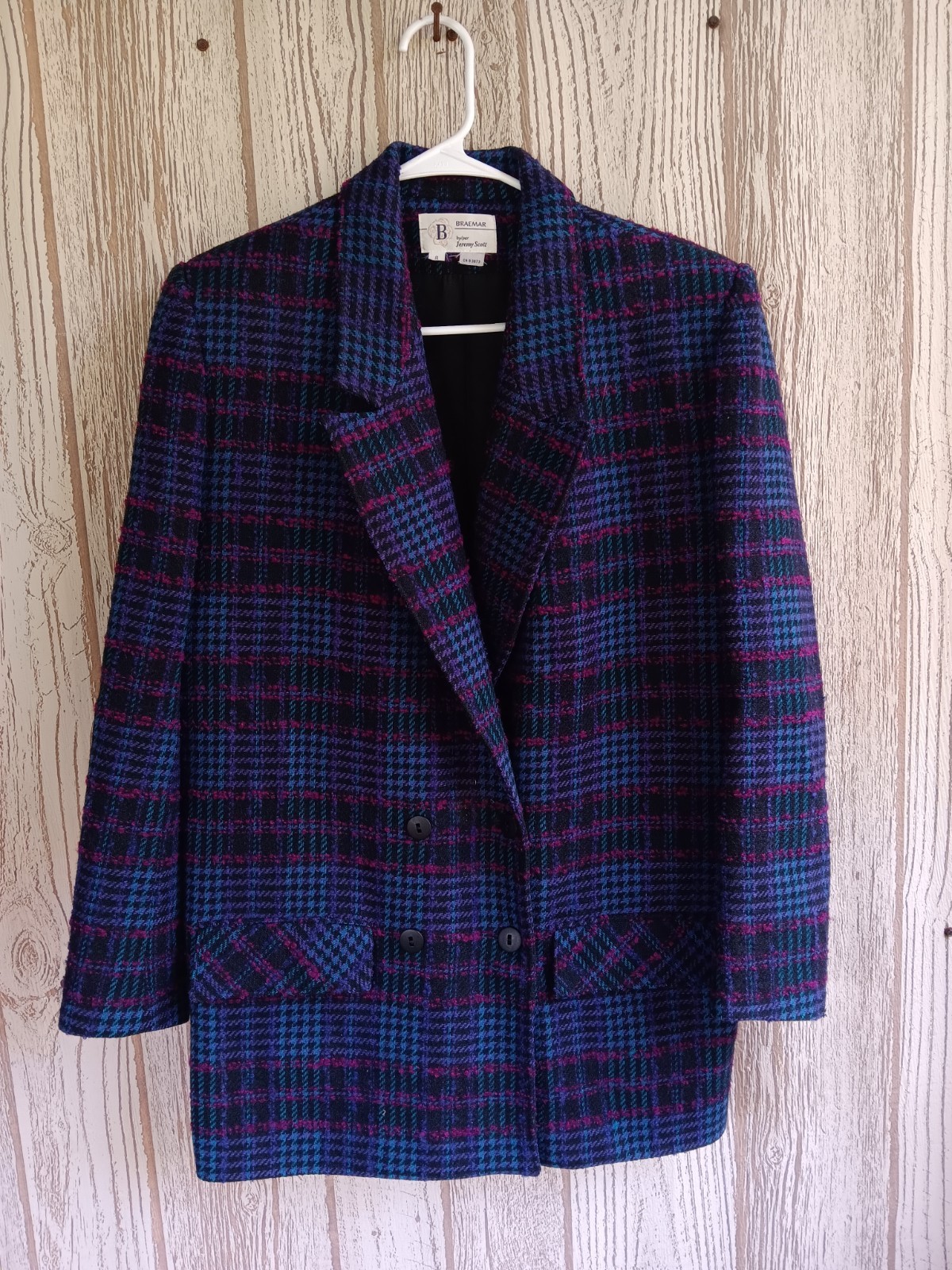 Braemar by Jeremy Scott Women’s Size 8 Plaid Tweed Blazer Jacket Wool Vintage