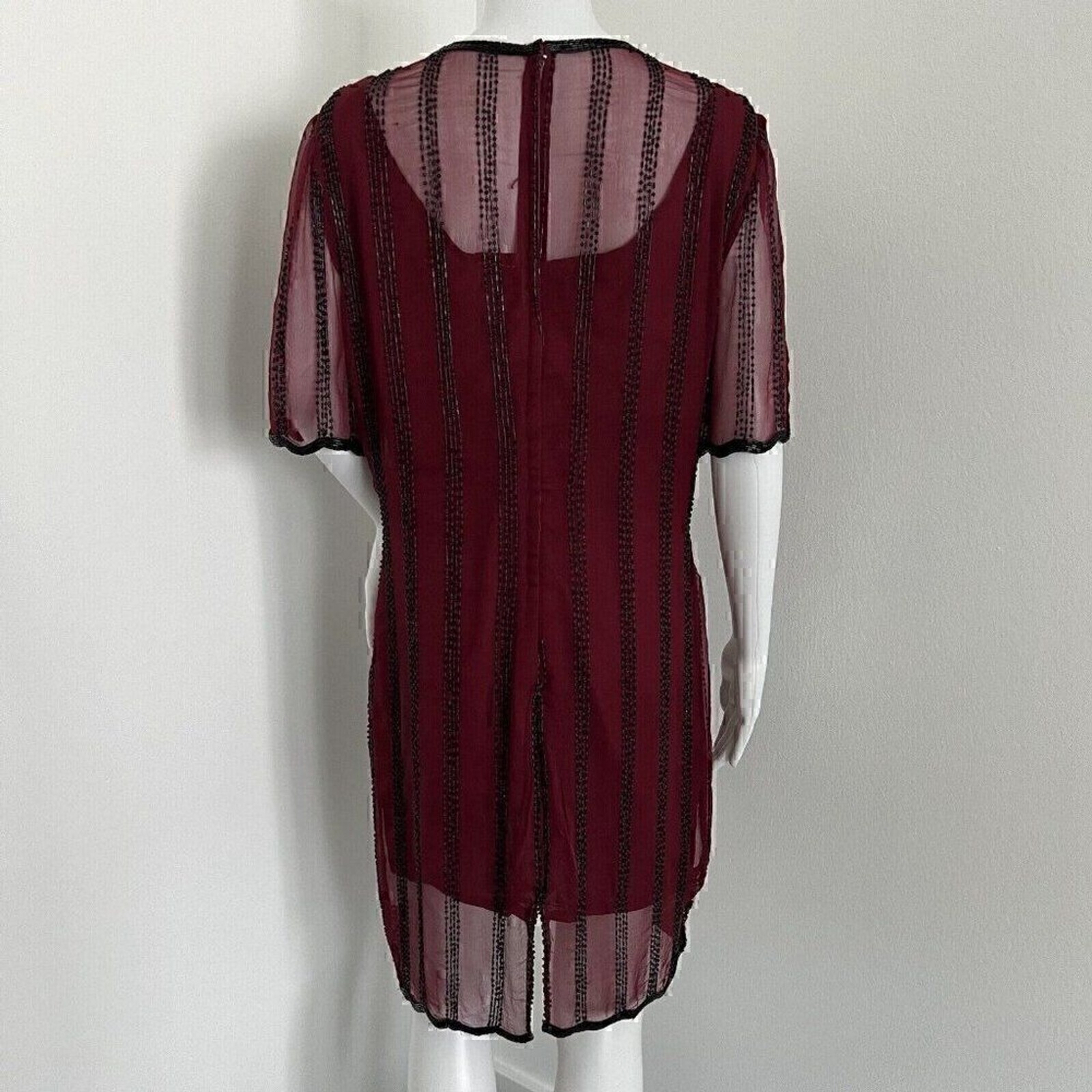Vintage 90s Jennifer by KVM Party Dress Size M Cranberry Sequin Embroidered Silk