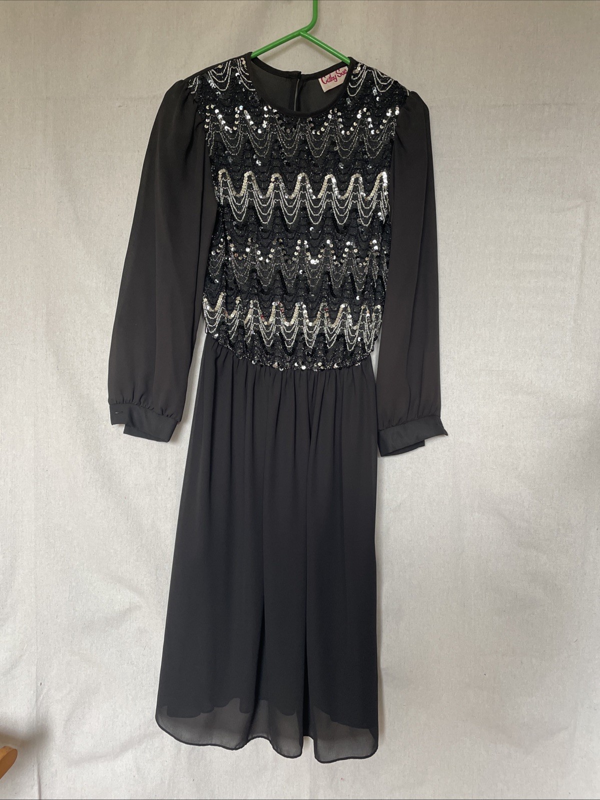 VTG 80s Sheer Dress Glam Sequins Size S/M Dark Feminine Dressy Cocktail Party