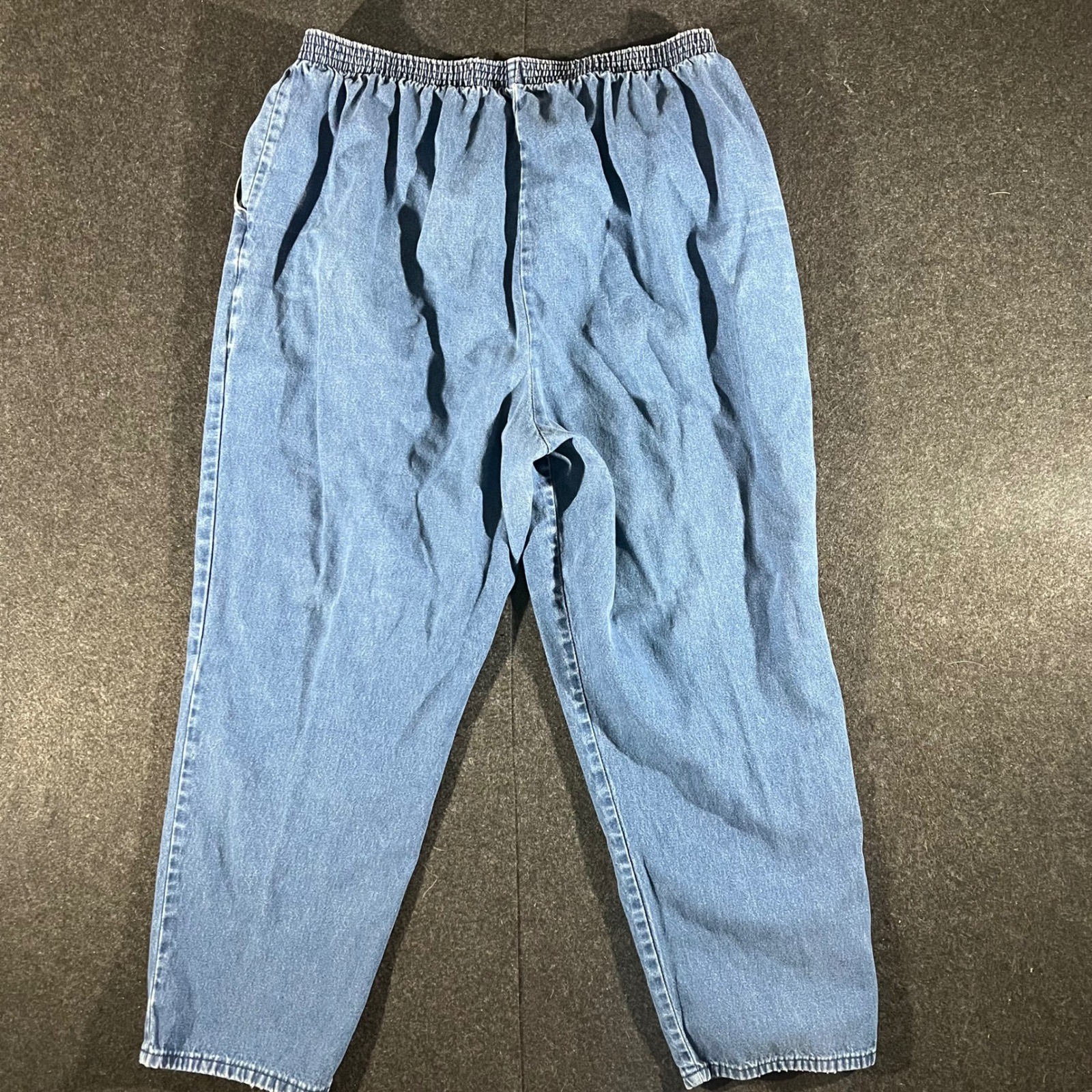 Chic Elastic Waist Jeans Womens 26W Blue Vintage 90s Mom High Rise Tapered Leg