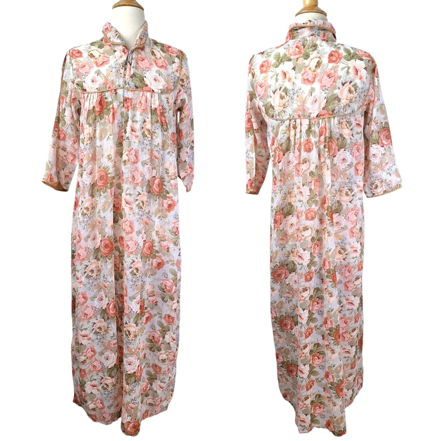 Vintage 60s 70s Handmade Sheer Floral Maxi House Dress SM Cottagecore Grannycore